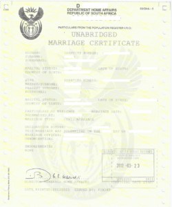 南非结婚证书的文件海牙认证指导