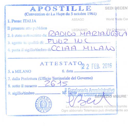 意大利需办理海牙认证才接受外国文件