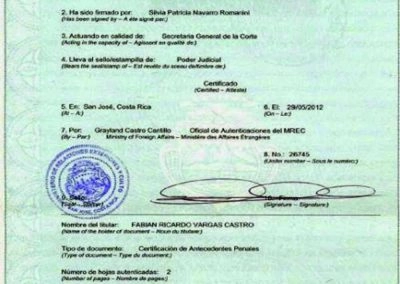 FBI 哥斯达黎加的海牙认证报告