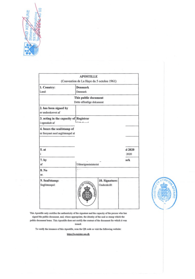 这就是丹麦结婚证书海牙认证的样子