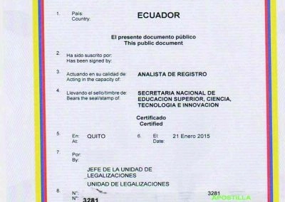 厄瓜多尔的海牙认证样本