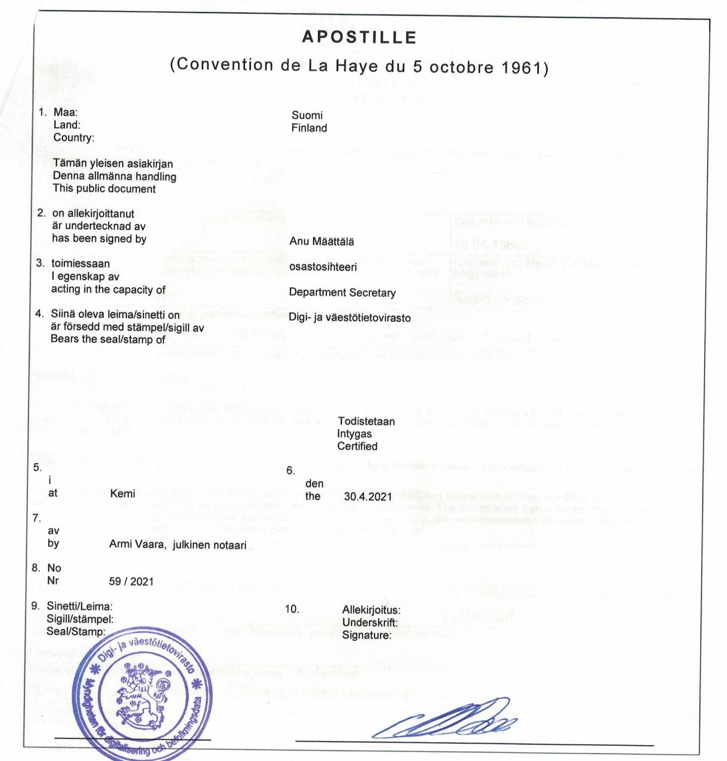 芬兰海牙认证_apostille认证