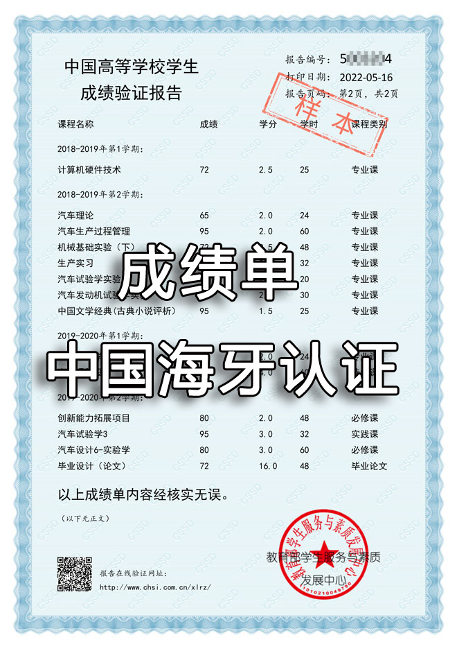 成绩单中国海牙认证