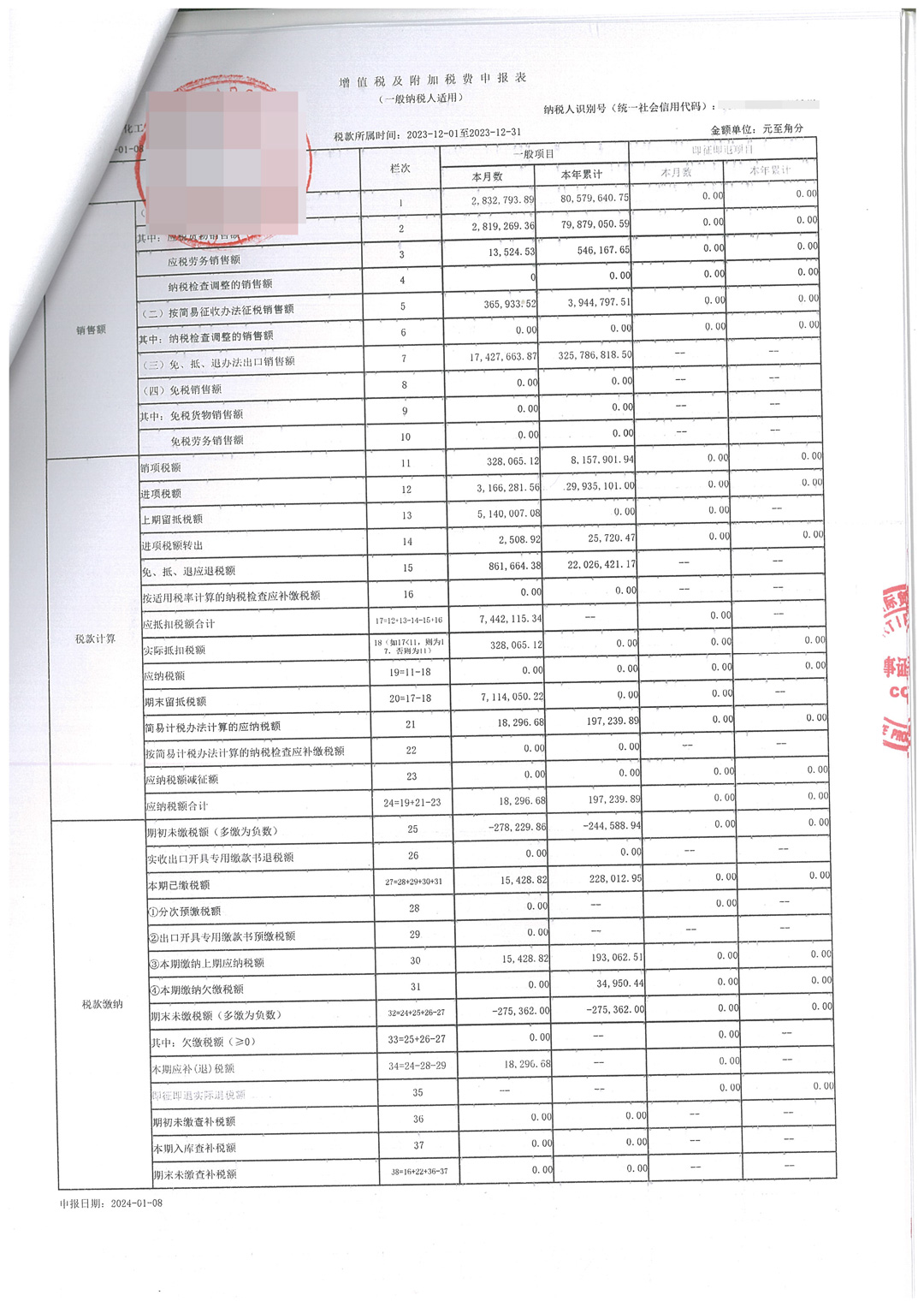 纳税税务报表