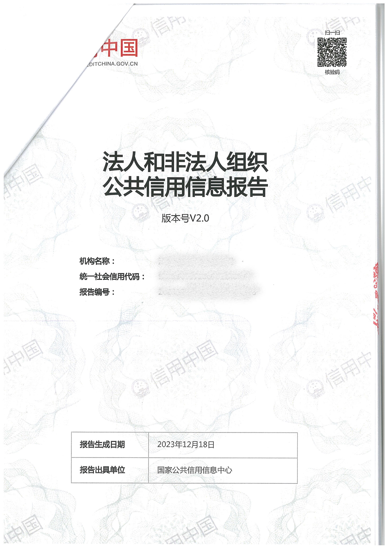 法人和非法人组织公共信用信息报告