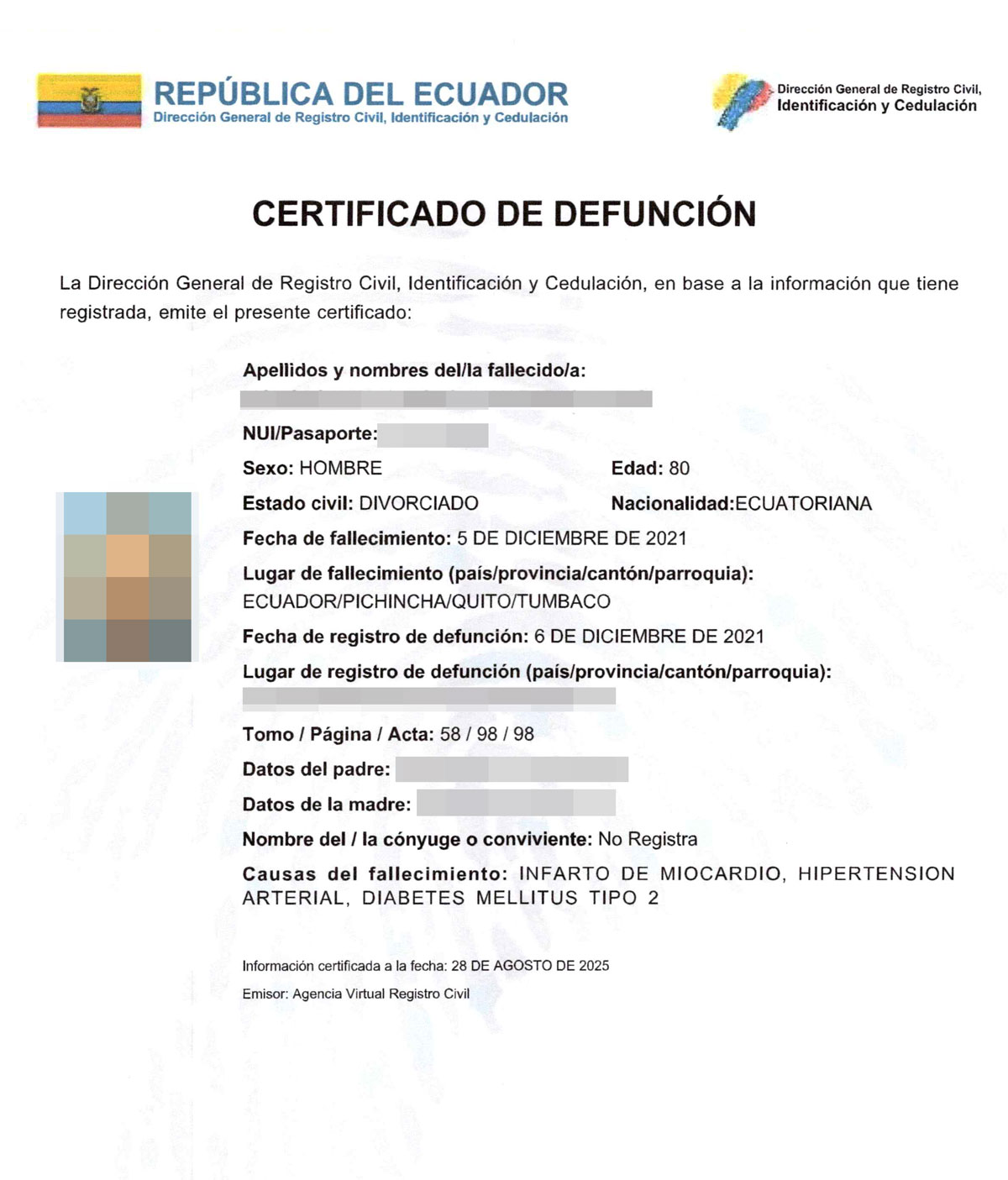 厄瓜多尔死亡证明