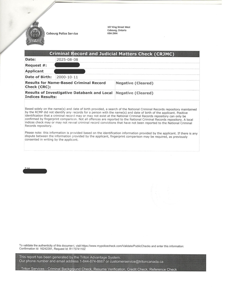 加拿大无犯罪记录证明CRJMC