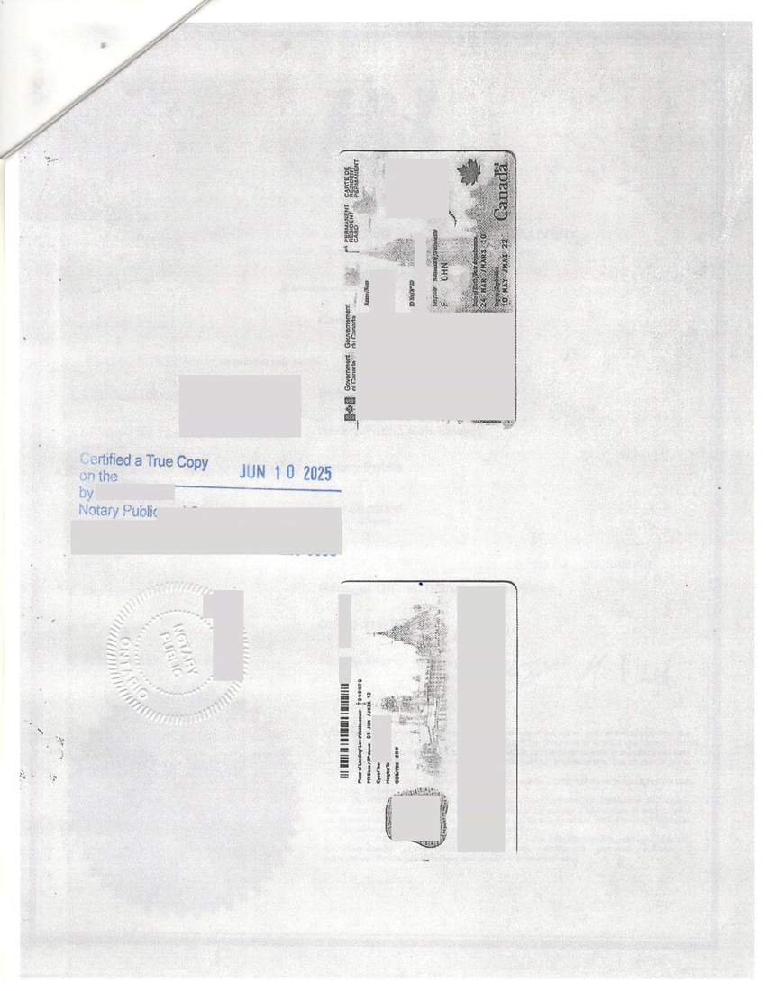 加拿大枫叶卡复印件公证员盖章签字
