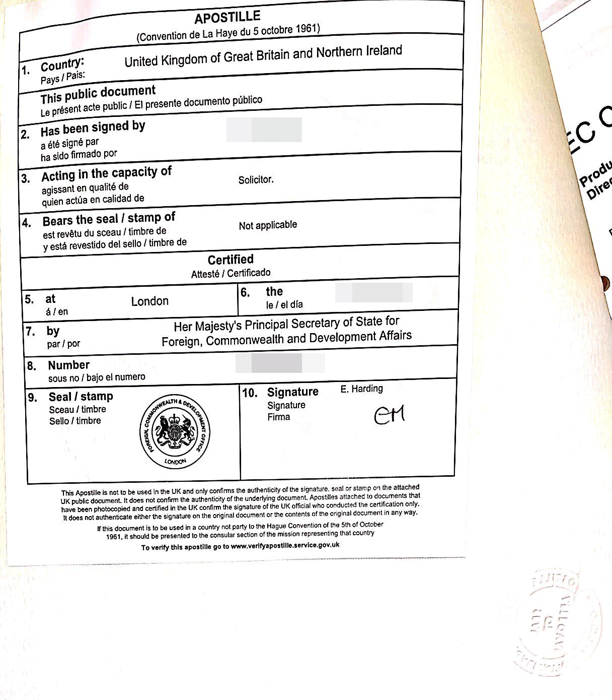 EC证书外交部海牙认证