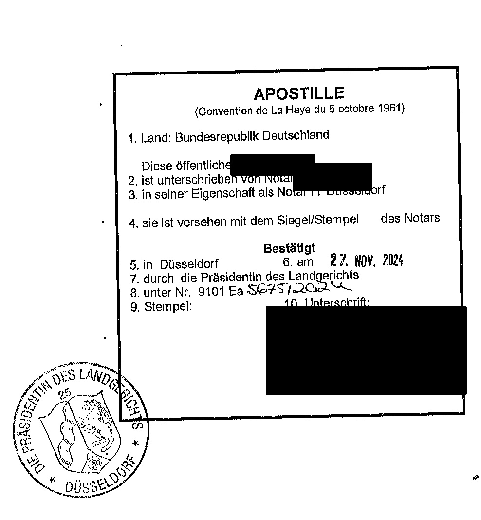 德国公司登记表海牙认证